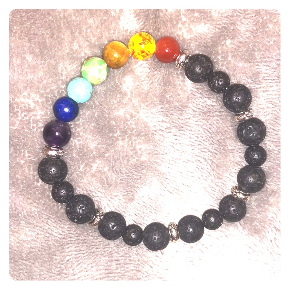 3/$20 Chakra bracelet w/volcanic beads & metal